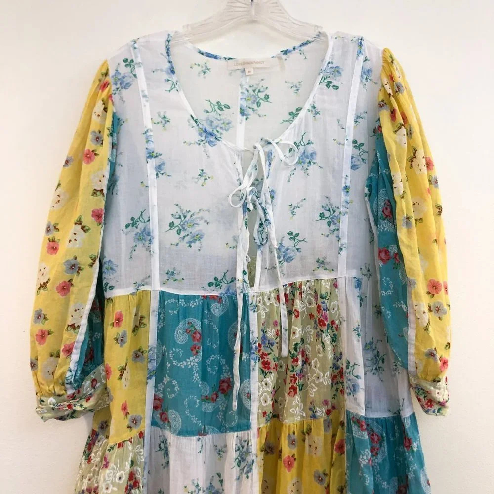 LoveShackFancy Bex Patchwork Floral Bohemian Cottage Core Cotton Maxi Dress M - Picture 4 of 9